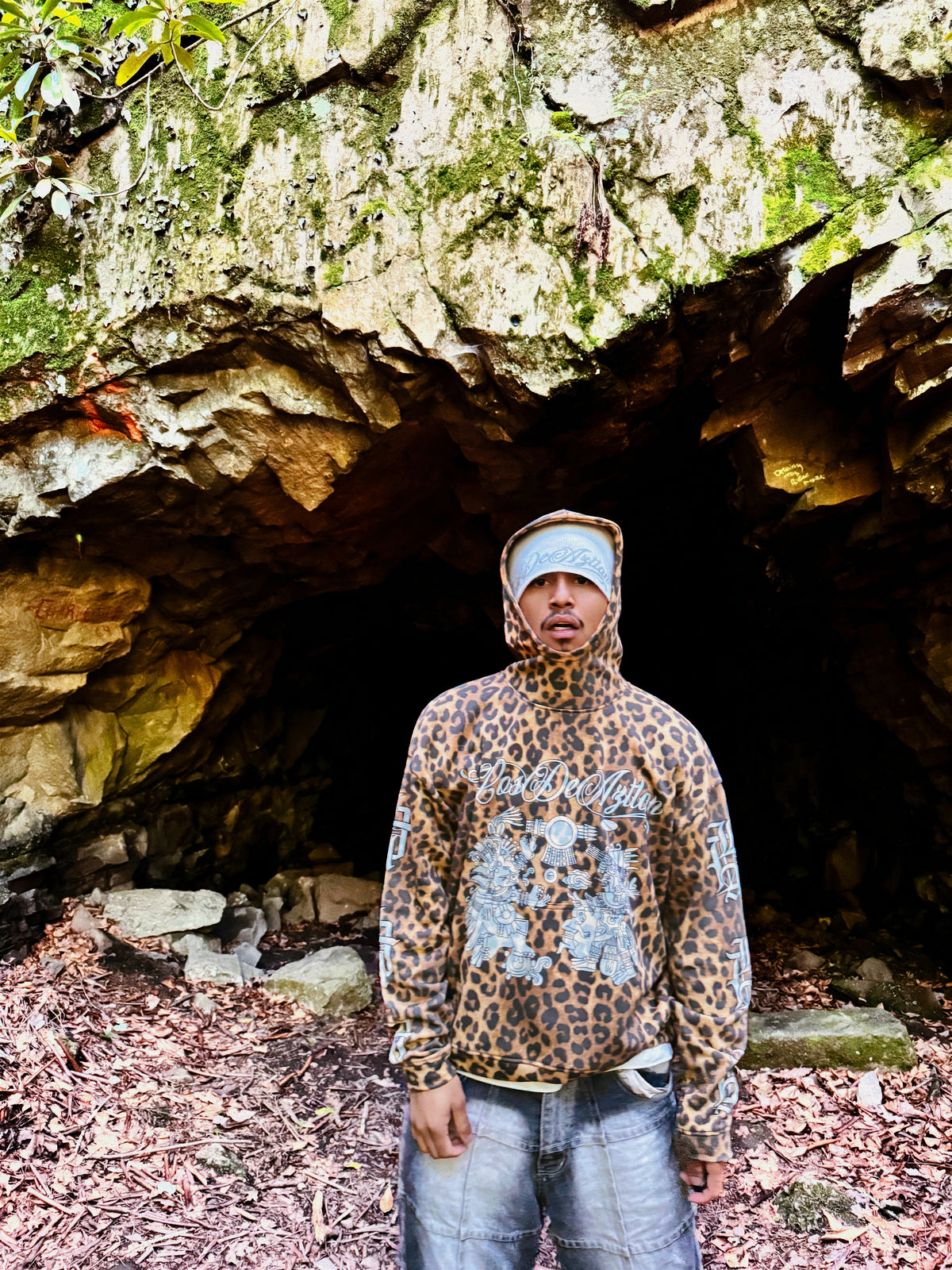 Los De Aztlan Ocelotl Warrior Jaguar Print Hoodie