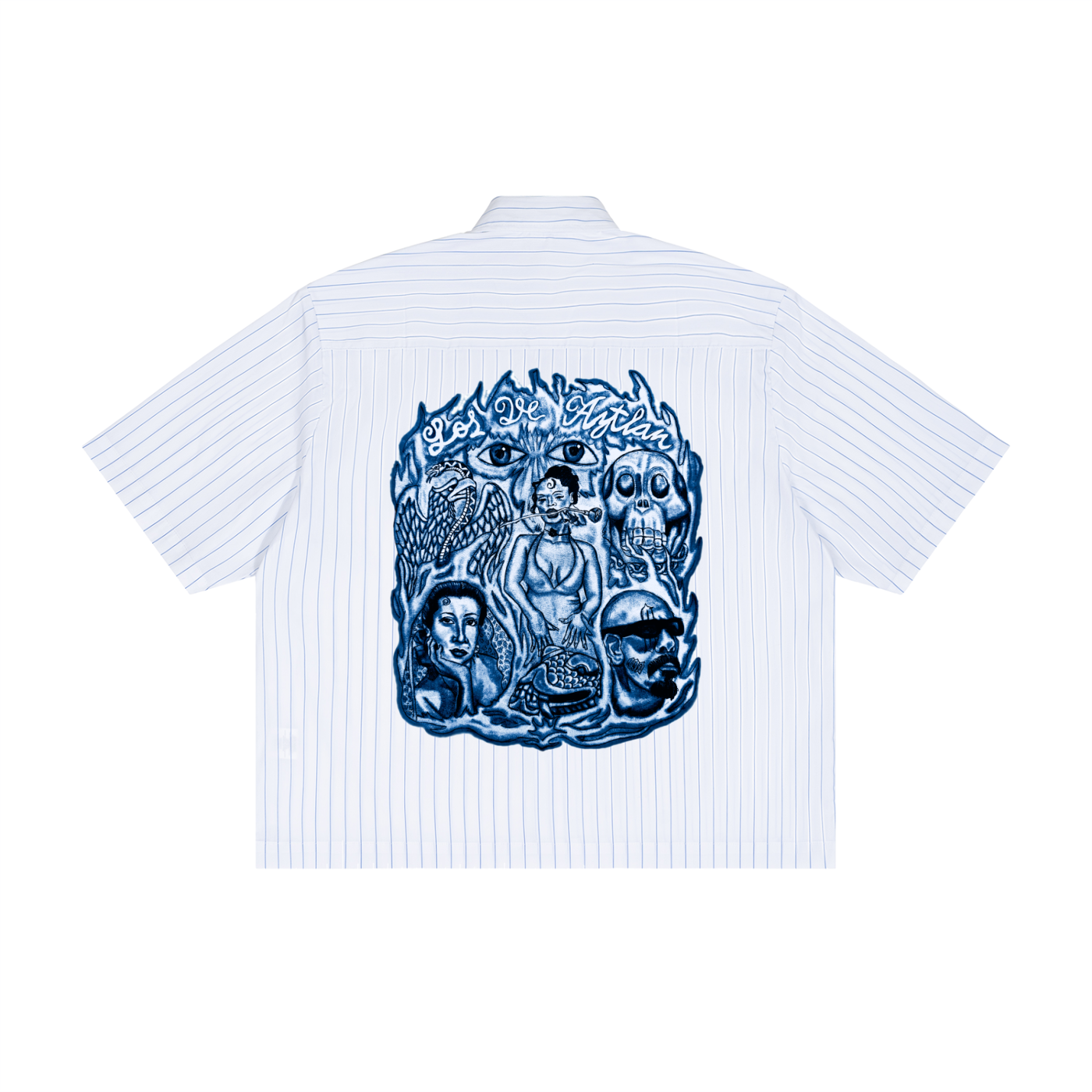 Los De Aztlan Fired Up Striped Boxy Button-Up Shirt
