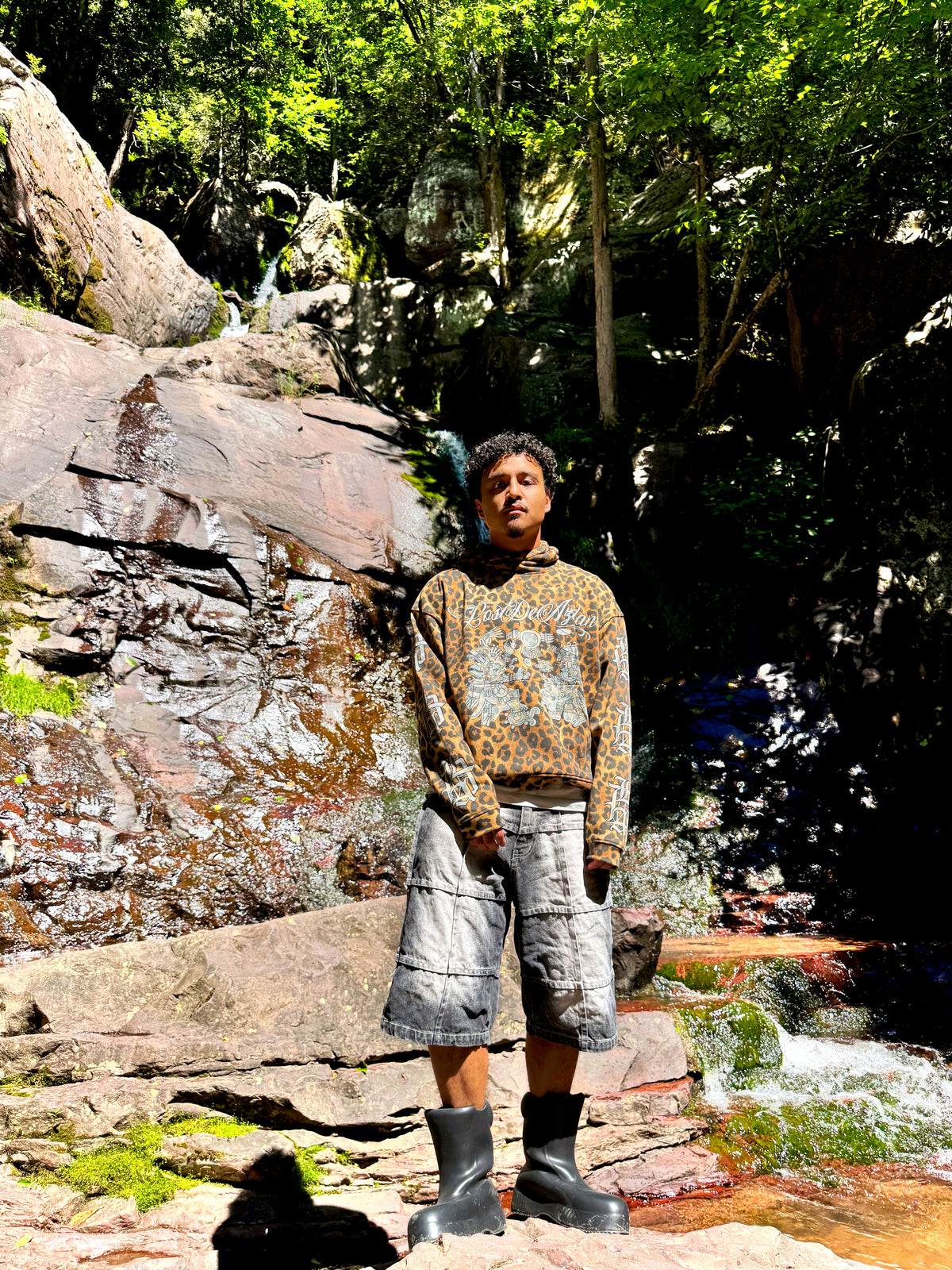 Los De Aztlan Ocelotl Warrior Jaguar Print Hoodie