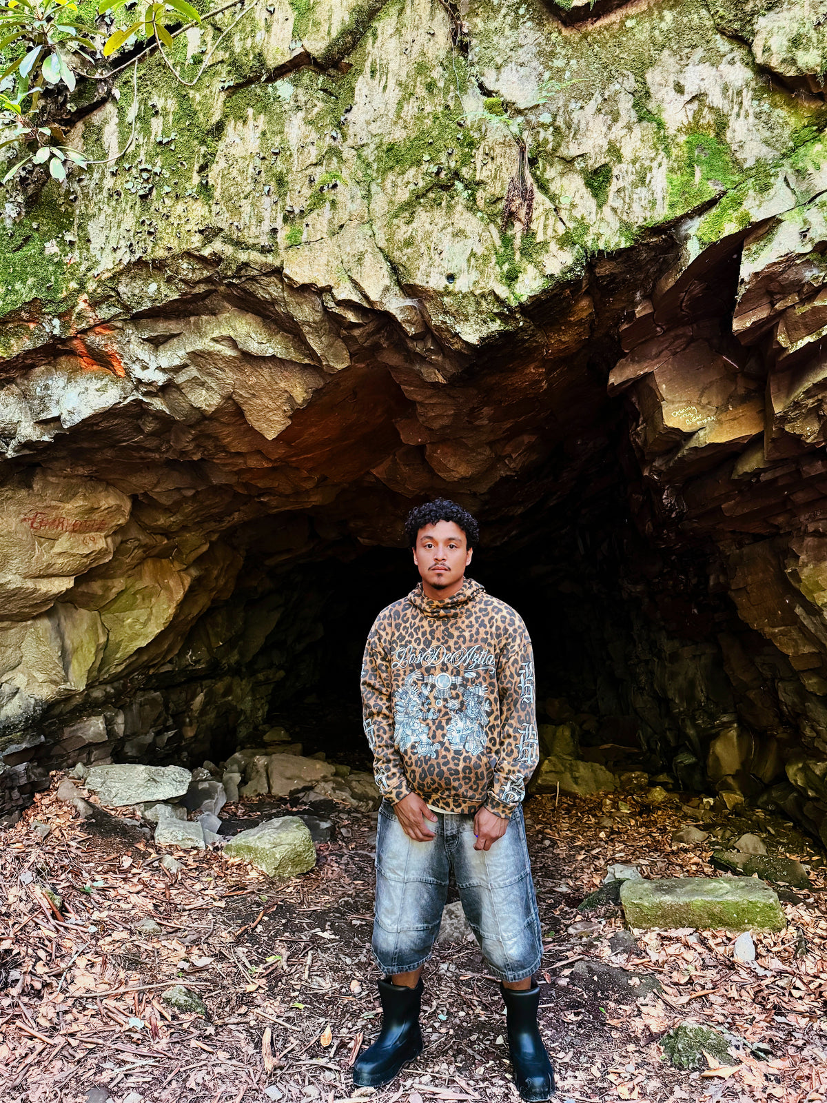 Los De Aztlan Ocelotl Warrior Jaguar Print Hoodie