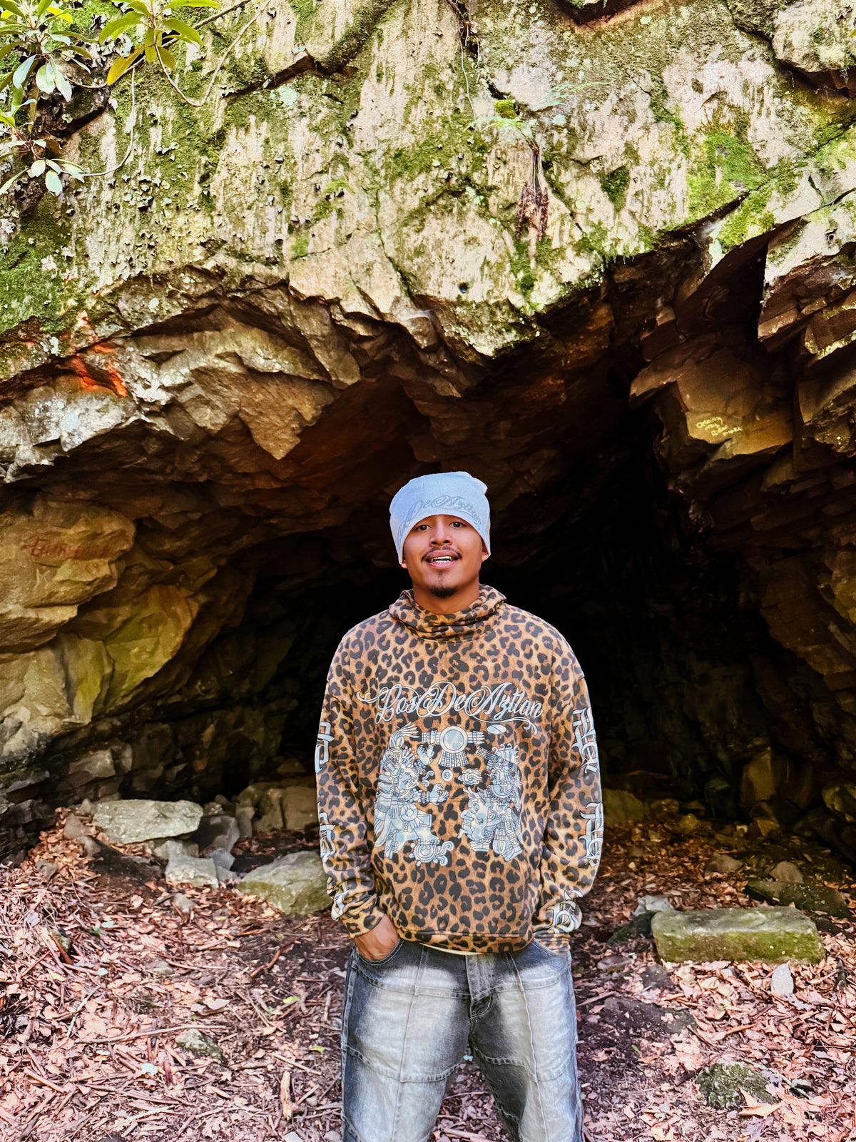 Los De Aztlan Ocelotl Warrior Jaguar Print Hoodie