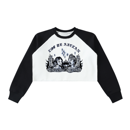 Los De Aztlan Women's Aztec Couple Raglan Crop Sweatshirt
