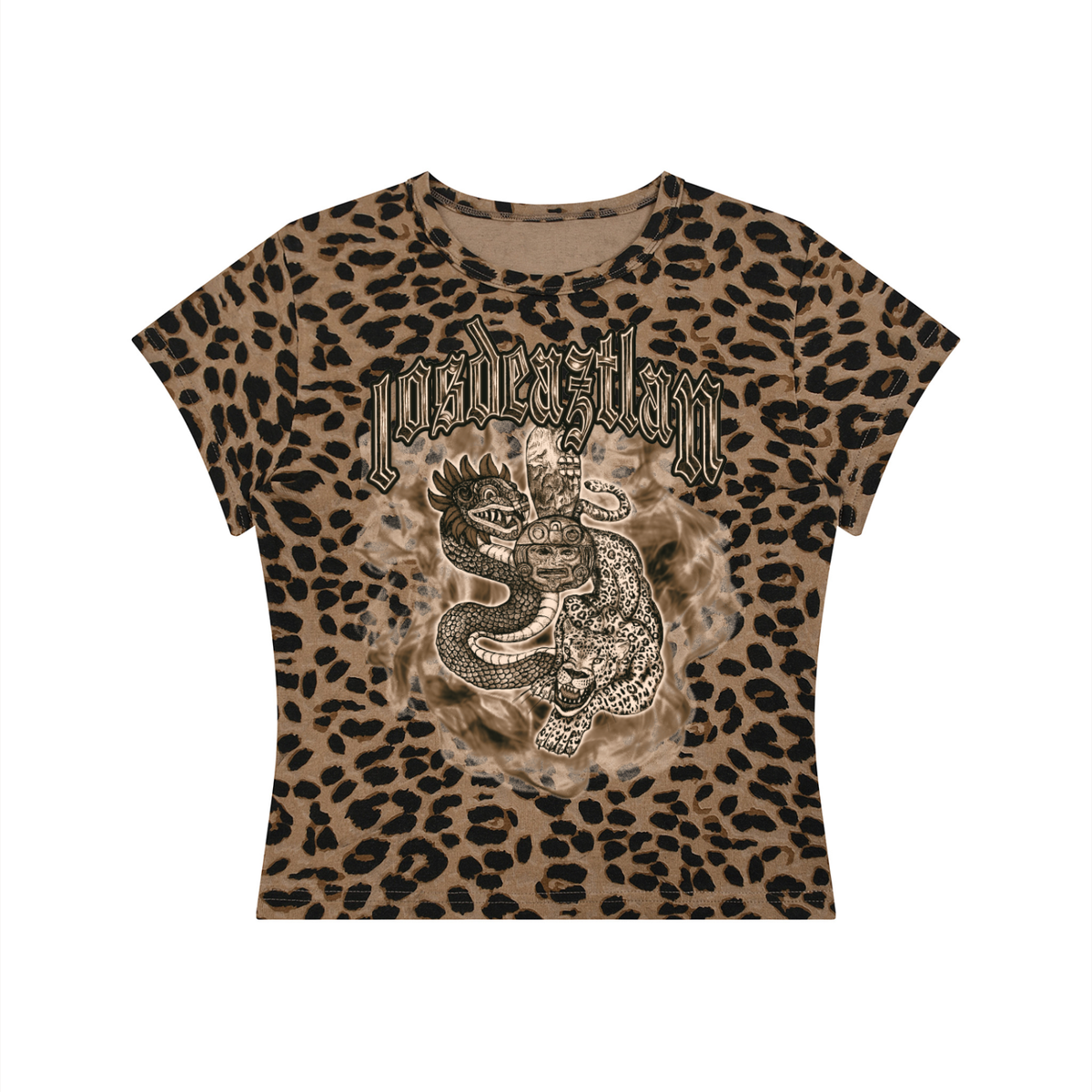 Women’s Los De Aztlan Nahualismo Leopard Print Crop Tee
