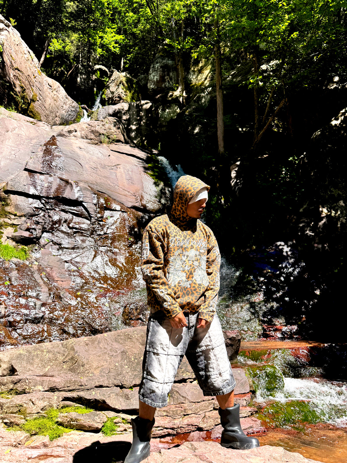 Los De Aztlan Ocelotl Warrior Jaguar Print Hoodie