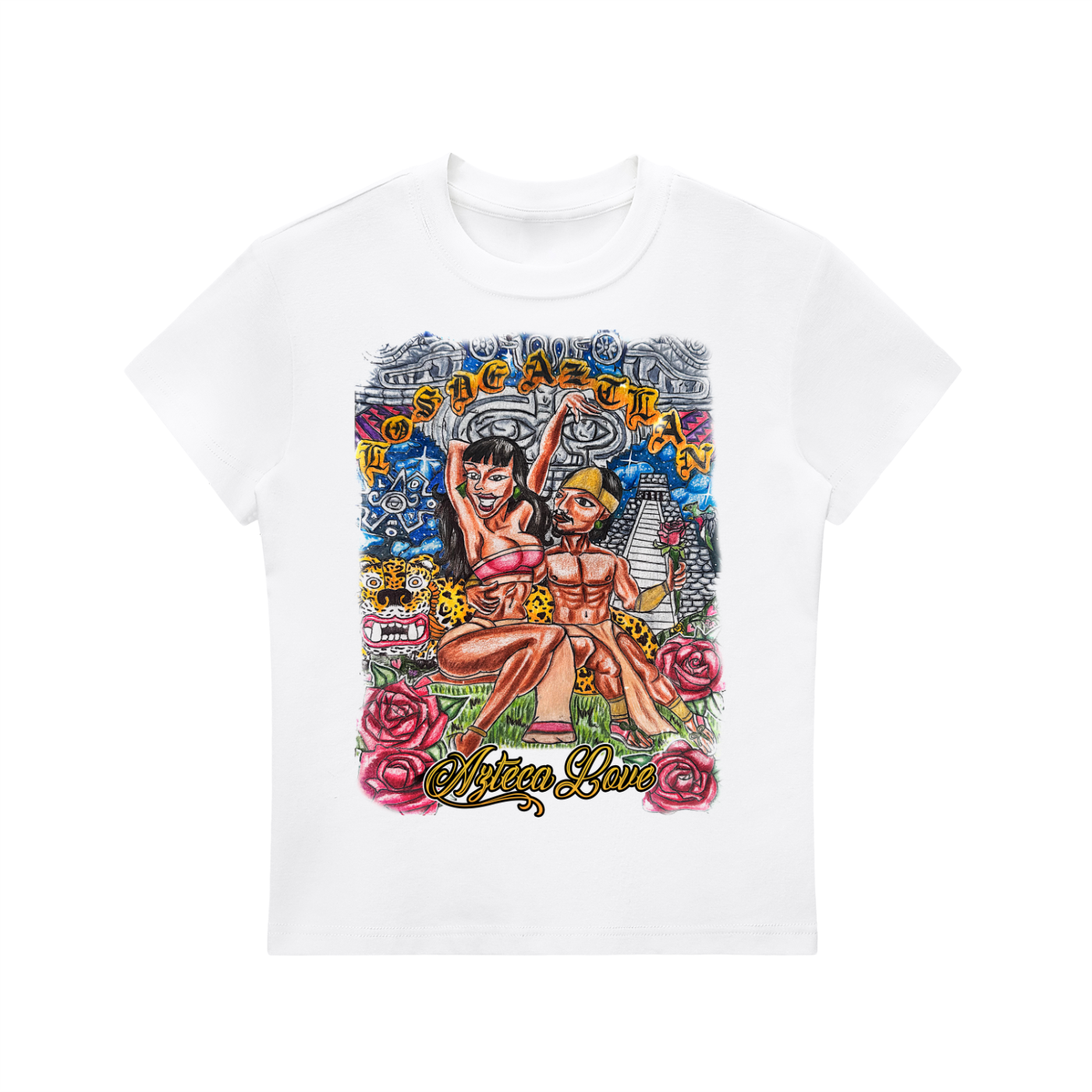Los De Aztlan Azteca Love Women's Crewneck Tee (WHITE)
