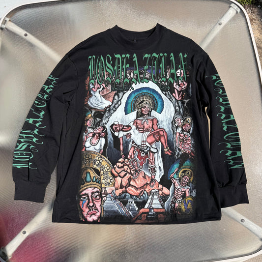 Los De Aztlan COLORED PAINTING Popocateptl e Ixtaccihuatl Story BLACK Long Sleeve