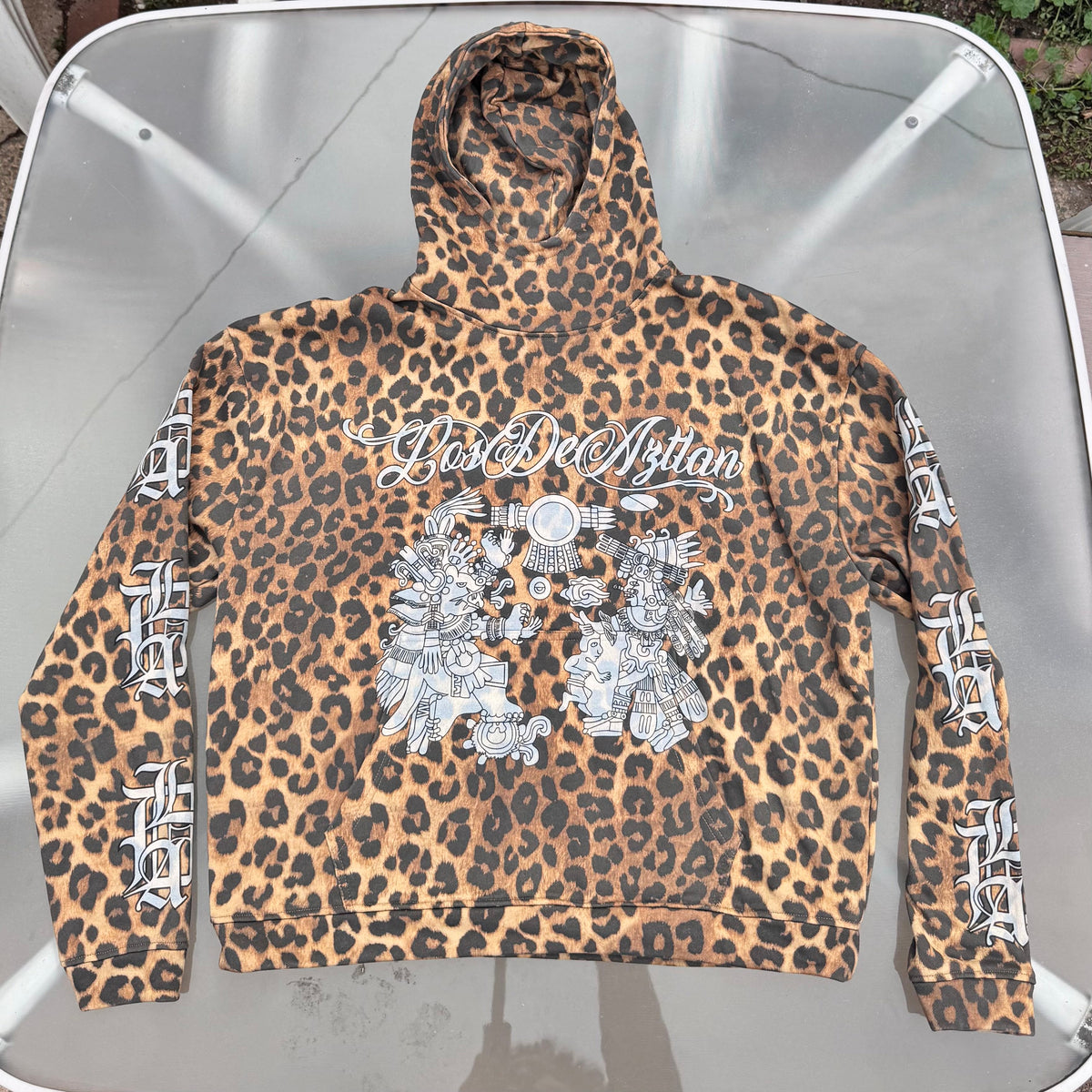 Los De Aztlan Ocelotl Warrior Jaguar Print Hoodie