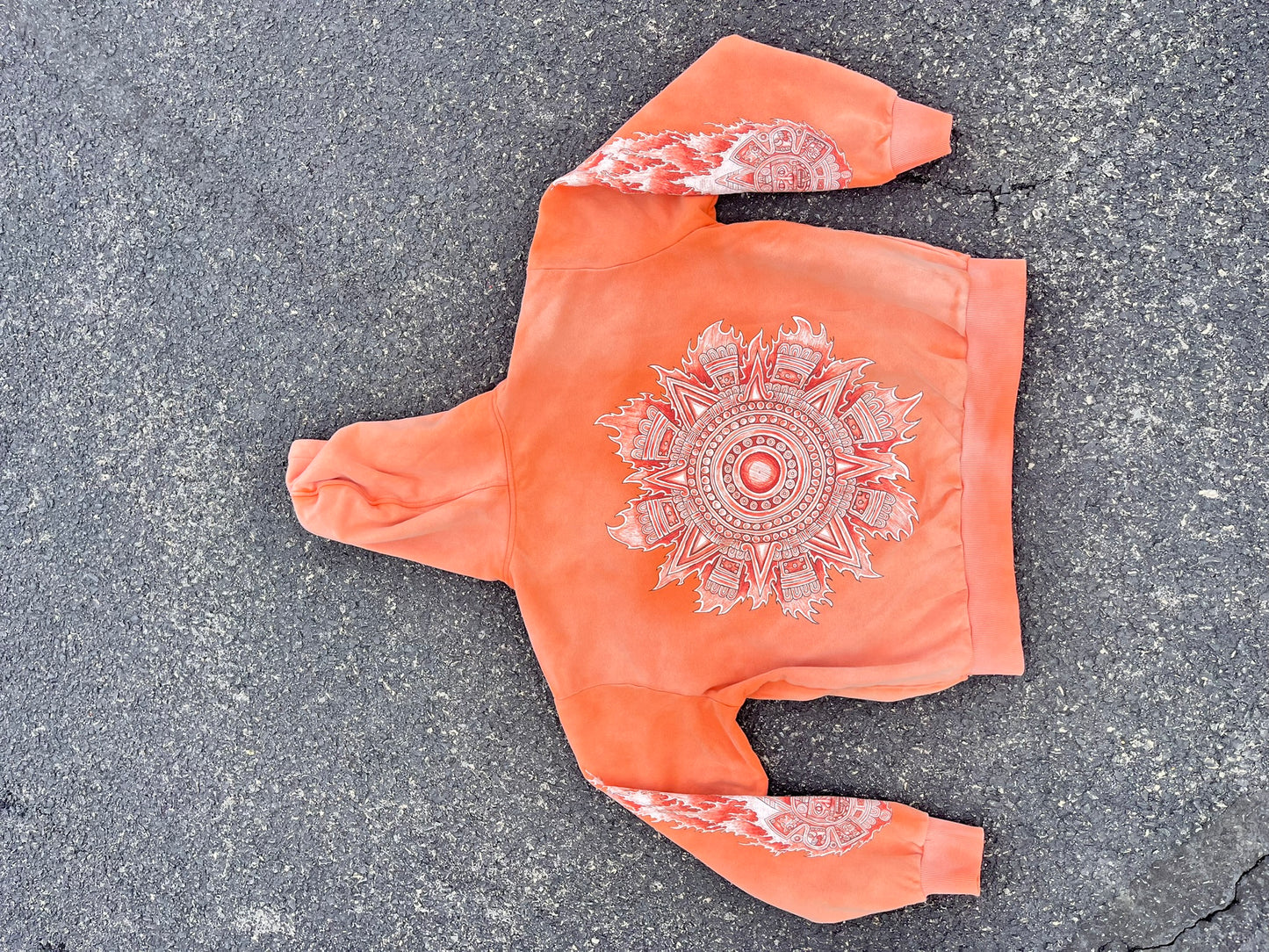 Los De Aztlan Tonatiuh Acid Wash Orange Zip Up Hoodie PREORDER