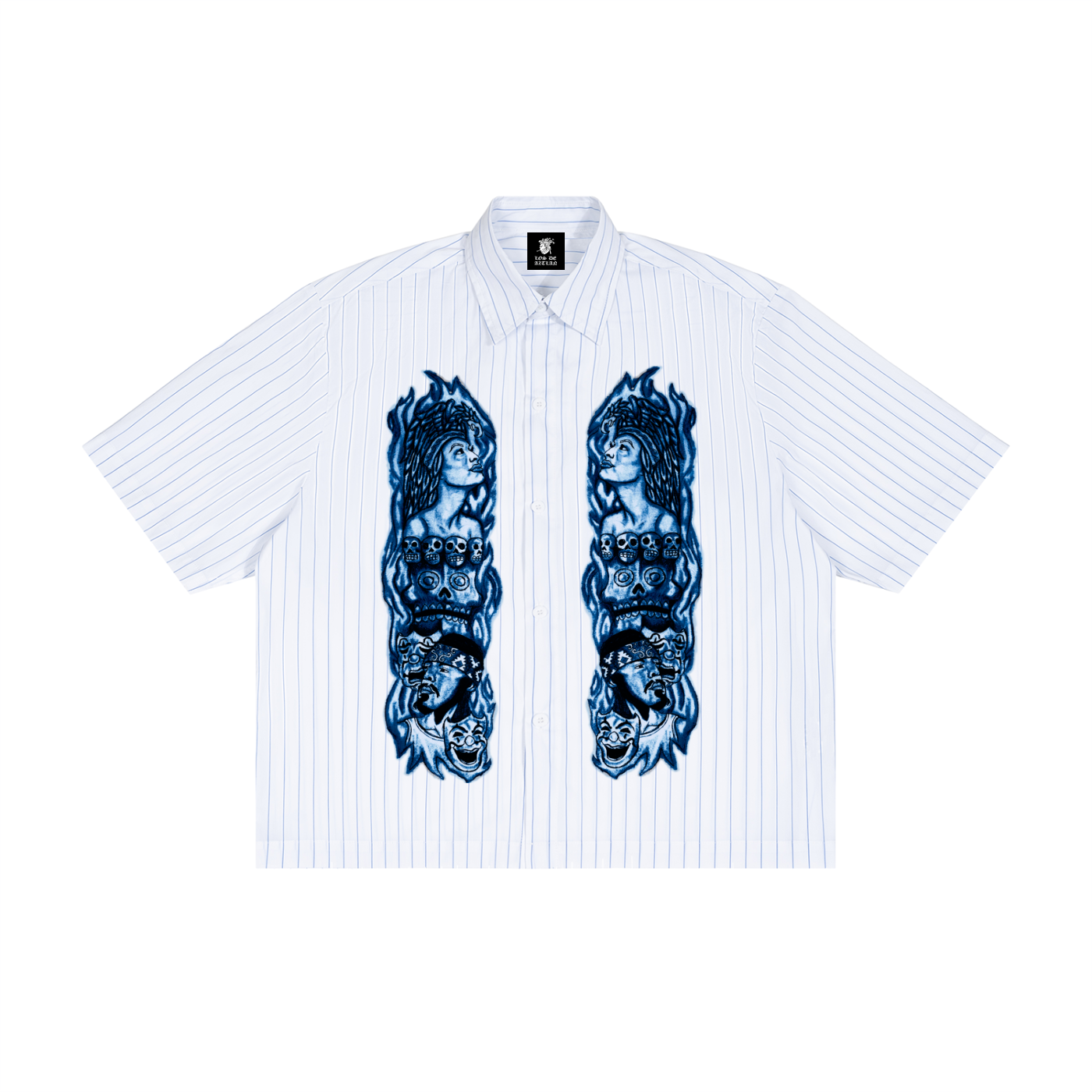 Los De Aztlan Fired Up Striped Boxy Button-Up Shirt